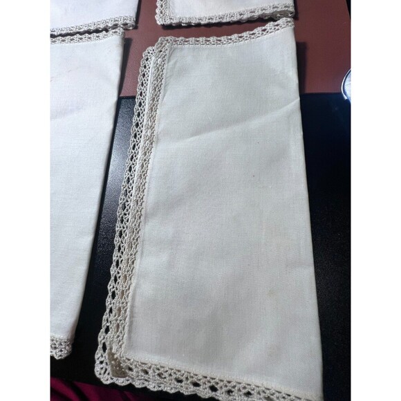 Vintage Handmade White Linen Embroidered 11 " Napkins Lace Trim Set of 6 - Picture 5 of 11